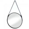 Accent Plus Round Hanging Wall Mirror with Faux Leather Strap