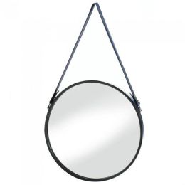 Accent Plus Round Hanging Wall Mirror with Faux Leather Strap