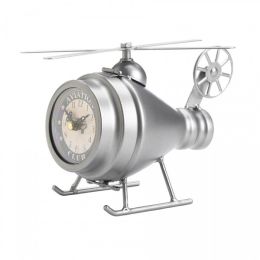 Accent Plus Vintage-Look Desk Clock - Silver Helicopter