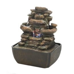 Cascading Fountains Tiered Rock Formation Lighted Tabletop Water Fountain
