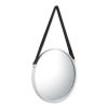 Accent Plus Round Hanging Wall Mirror with Faux Leather Strap - White