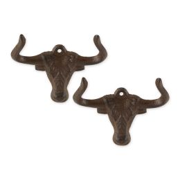 Accent Plus Cast Iron Steer Wall Hooks - Set of 2
