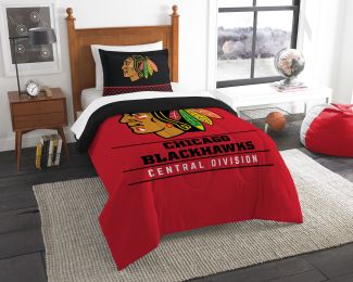 Blackhawks OFFICIAL National Hockey League, Bedding, "Draft" Twin Printed Comforter (64"x 86") & 1 Sham (24"x 30") Set by The Northwest Company