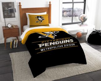 Penguins OFFICIAL National Hockey League, Bedding, "Draft" Twin Printed Comforter (64"x 86") & 1 Sham (24"x 30") Set by The Northwest Company