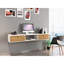 Manhattan Comfort Liberty 62.99 Mid-Century Modern Floating Office Desk with 3 Shelves in Off White and Cinnamon