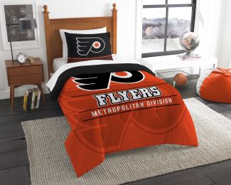 Flyers OFFICIAL National Hockey League, Bedding, "Draft" Twin Printed Comforter (64"x 86") & 1 Sham (24"x 30") Set by The Northwest Company