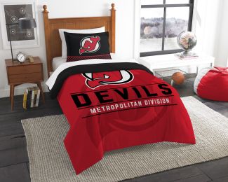 Devils OFFICIAL National Hockey League, Bedding, "Draft" Twin Printed Comforter (64"x 86") & 1 Sham (24"x 30") Set by The Northwest Company
