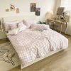 Washed Cotton Bedding 4 Piece Set 1.5m-2.2m Quilt Cover Sheet Pillowcase Plaid Stripes Student Dormitory Adult Child Boys Girls
