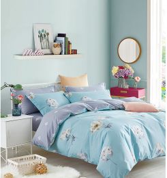 Lillian Blue/Yellow Floral 100% Cotton Reversible Comforter Set (size: Queen)