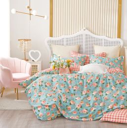 Tiffany Blue/Orange Rose 100% Cotton Reversible Comforter Set (size: Queen/Full)