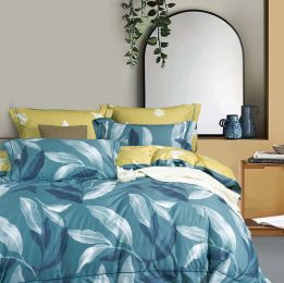 Linnett Blue Banana Leaves 100% Cotton  Reversible Comforter Set (size: King)