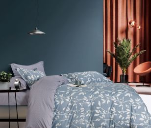 Charlotte  Gray/Blue Floral 3 pcs 100% Cotton  Comforter Set (size: King)