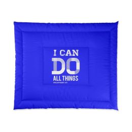 Bedding, Royal Blue And White I Can Do All Things Philippians 4:13 Graphic Text Style Comforter (size: 104x88)