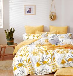 Autumn Yellow Floral 100% Cotton Reversible Comforter Set (size: Twin XL)