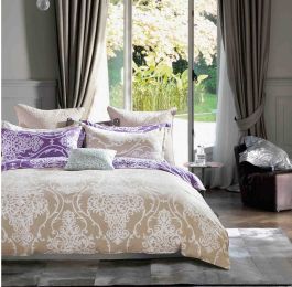 Hermman Beige/Purple Damask 100% Cotton Comforter Set (size: Queen/Full)