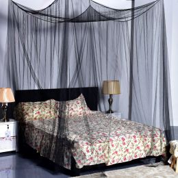 4 Corner Post Full Queen King Size Bed Mosquito Net-Black (Color: black)