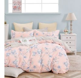 Ava Pink/Blue Floral 100% Cotton Reversible Comforter Set (size: Queen/Full)