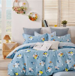 Quinn Blue Floral 100% Cotton Reversible Comforter Set (size: Queen/Full)