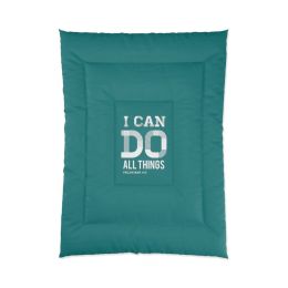 Bedding, Teal Green And White I Can Do All Things Philippians 4:13 Graphic Text Style Comforter (size: 68x92)