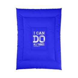 Bedding, Royal Blue And White I Can Do All Things Philippians 4:13 Graphic Text Style Comforter (size: 68x92)