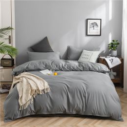Simple Style Bedding 4 Piece Quilt Cover Sheet Pillowcase Cotton Spring Summer Autumn Winter Solid Two-color Student Dormitory (Color: light grey)