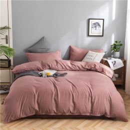 Simple Style Bedding 4 Piece Quilt Cover Sheet Pillowcase Cotton Spring Summer Autumn Winter Solid Two-color Student Dormitory (Color: Dark pink)