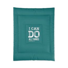 Bedding, Teal Green And White I Can Do All Things Philippians 4:13 Graphic Text Style Comforter (size: 68x88)