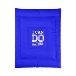 Bedding, Royal Blue And White I Can Do All Things Philippians 4:13 Graphic Text Style Comforter (size: 68x88)