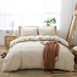 100% Washed Cotton Duvet Cover Set, Durable Fade-Resistant Natural Bedding Set (No Comforter) (Color: Khaki)