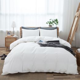 100% Washed Cotton Duvet Cover Set, Durable Fade-Resistant Natural Bedding Set (No Comforter) (Color: White)