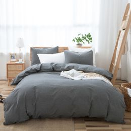 100% Washed Cotton Duvet Cover Set, Durable Fade-Resistant Natural Bedding Set (No Comforter) (Color: Grey)