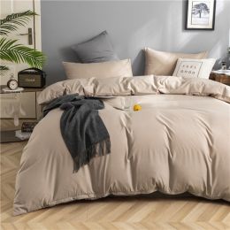 Simple Style Bedding 4 Piece Quilt Cover Sheet Pillowcase Cotton Spring Summer Autumn Winter Solid Two-color Student Dormitory (Color: Khaki)